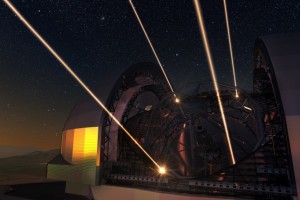 Artist’s impression of the European Extremely Large Telescope deploying lasers for adaptive optics